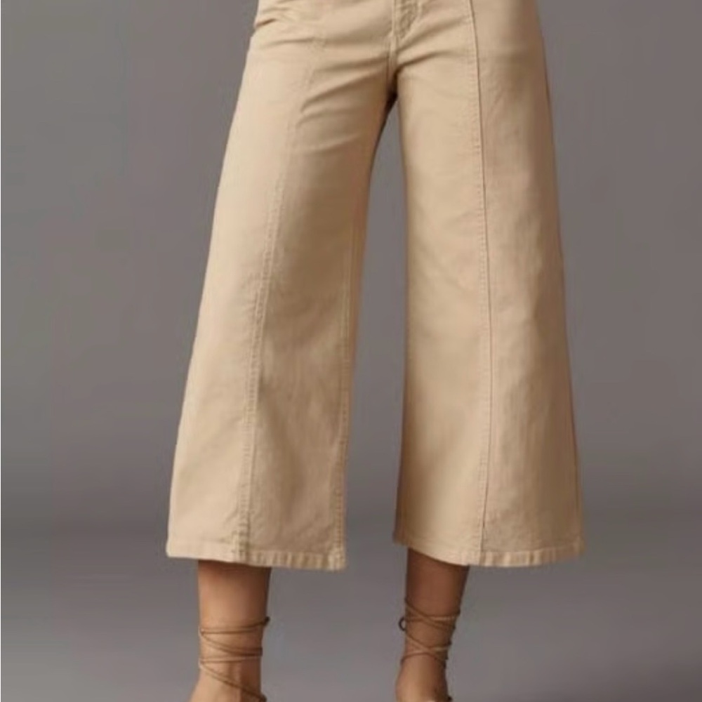 Anthropologie Cropped Wide-Leg Pants in Tan